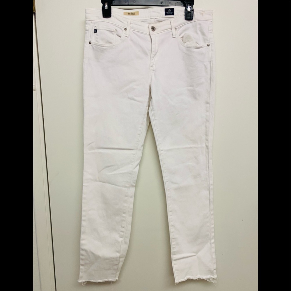 AG The Stevie slim straight white cutoff frayed‎ hem jeans 30